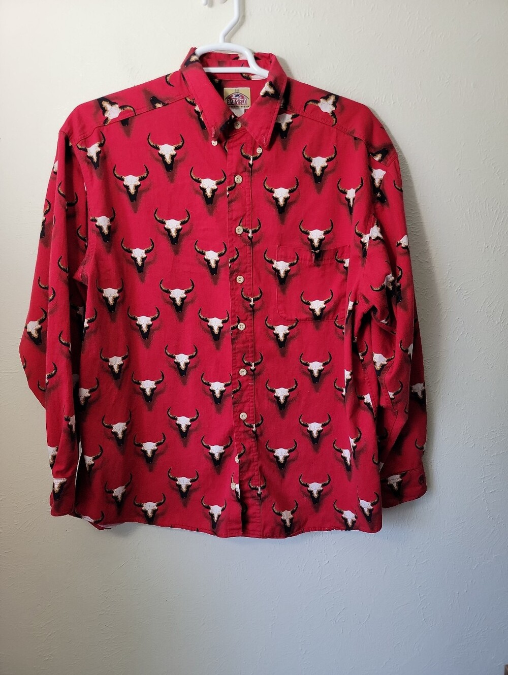 Barn Fly Men's Red Western Skull Print Button-Up Shirt Western